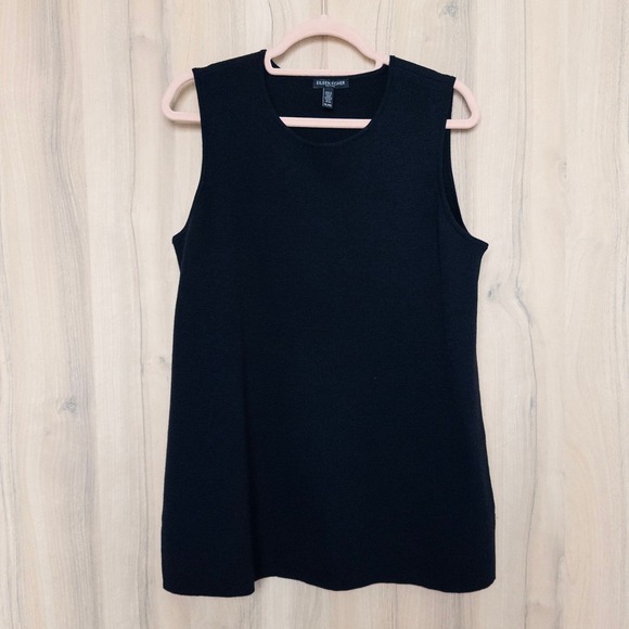 Eileen Fisher Womens Tank Top Size PL Black Wool Quiet Luxury Minimalist Office - Picture 2 of 6
